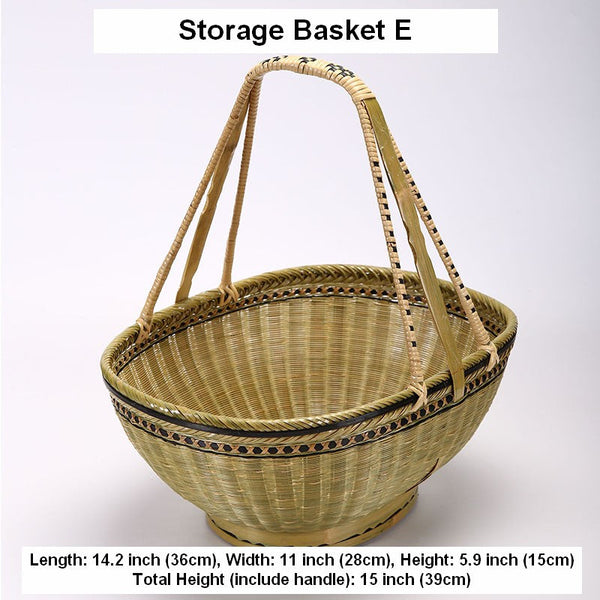 Natural Hand-woven Bamboo Basket, Natural Fruit Basket Kitchen Storage Baskets, Extra Large Picnic Food Basket with Handle, Lovely Bamboo Baskets for Vegetable-LargePaintingArt.com