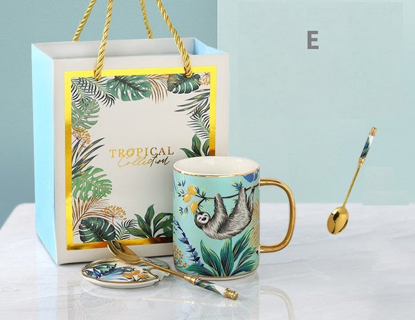 Unique Ceramic Mugs in Gift Box, Creative Porcelain Cups, Large Capacity Jungle Animal Porcelain Mugs, Large Ceramic Mugs for Office-LargePaintingArt.com