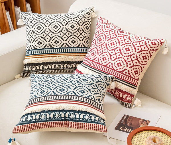 Modern Square Pillows for Couch, Contemporary Pillow Covers, Oriental Decorative Throw Pillows for Bedroom, Bohemian Decorative Sofa Pillows-LargePaintingArt.com