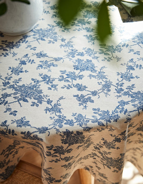 Vintage Rectangle Tablecloth for Dining Room Table, French Flower Pattern Tablecloth for Round Table, Rustic Farmhouse Table Cover for Kitchen-LargePaintingArt.com