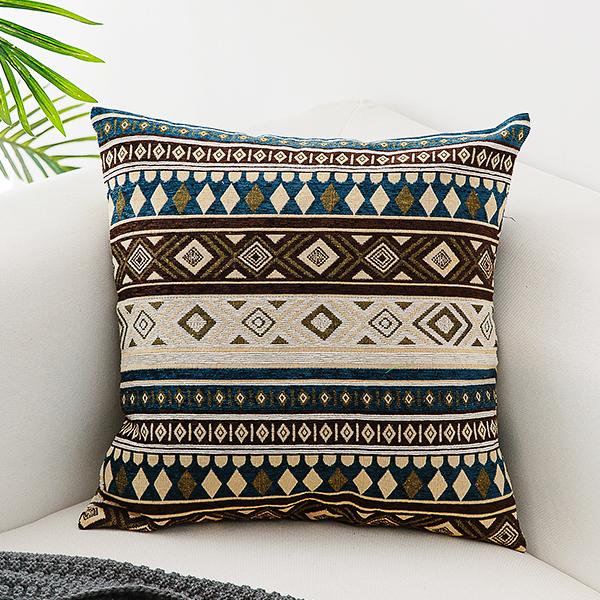 Oriental Throw Pillow for Couch, Bohemian Decorative Sofa Pillows, Geometric Pattern Chenille Throw Pillows-LargePaintingArt.com