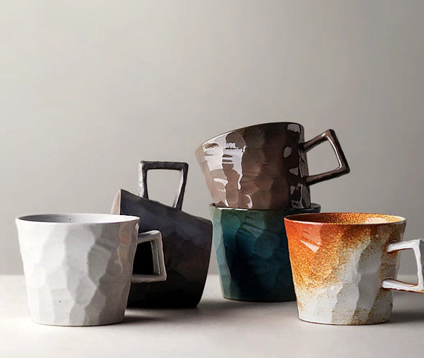 Modern Handmade Pottery Coffee Cup, Creative Brown White Black Blue Ceramic Coffee Mugs, Large Unique Tea Cup, Large Capacity Coffee Cups-LargePaintingArt.com