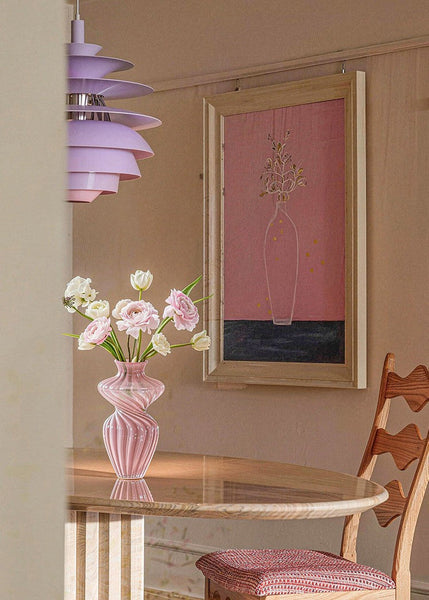 Modern Vases for Living Room, Mid Century Pink Vases for Flowers, Handmade Contemporary Glass Vases, Unique Decorative Glass Vase, Centerpiece Vases on Table-LargePaintingArt.com