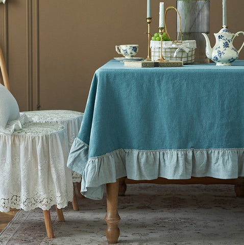 Extra Large Rectangle Tablecloth for Dining Room Table, Blue Modern Long Table Cover, Ramie Tablecloth for Home Decoration, Square Tablecloth for Round Table-LargePaintingArt.com