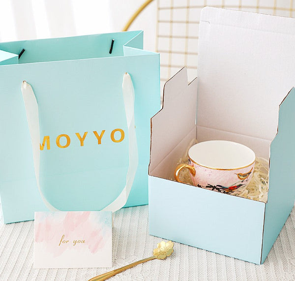 Elegant Pink Ceramic Coffee Cups, Unique Bird Flower Tea Cup and Saucer in Gift Box as Birthday Gift, Beautiful British Tea Cups, Royal Porcelain Tea Cup Set-LargePaintingArt.com