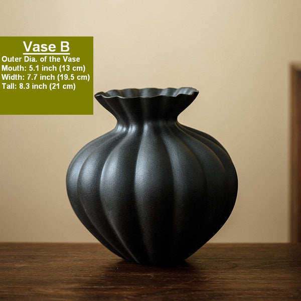 Handmade Water Holding Flower Vases, Modern Black Flower Vase Centerpiece on Table, Porcelain Flower Vases, Ceramic Bouquet Vases-LargePaintingArt.com
