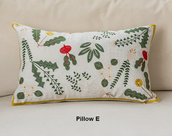 Decorative Pillows for Couch, Spring Flower Decorative Throw Pillows, Farmhouse Sofa Decorative Pillows, Embroider Flower Cotton Pillow Covers-LargePaintingArt.com