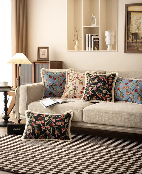Tulip Flower Pillow Covers, Large Flower Decorative Pillows for Bedroom, Decorative Sofa Pillows for Couch, Farmhouse Decorative Pillows-LargePaintingArt.com
