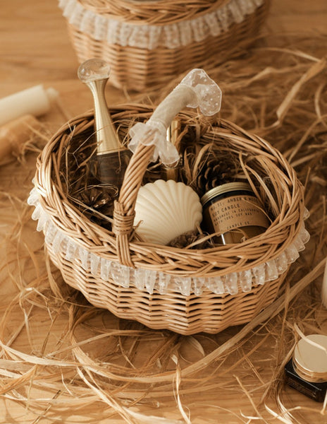 Storage Basket for Kitchen, Picnic Storage Basket with Handle, Hand-woven Wicker Storage Basket, Natural Fruit Basket, Willow Weaving Baskets for Shelves