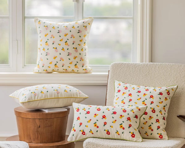 Spring Flower Decorative Pillows for Dining Room, Embroider Flower Cotton Pillow Covers, Decorative Pillows for Sofa, Farmhouse Decorative Pillows for Couch-LargePaintingArt.com