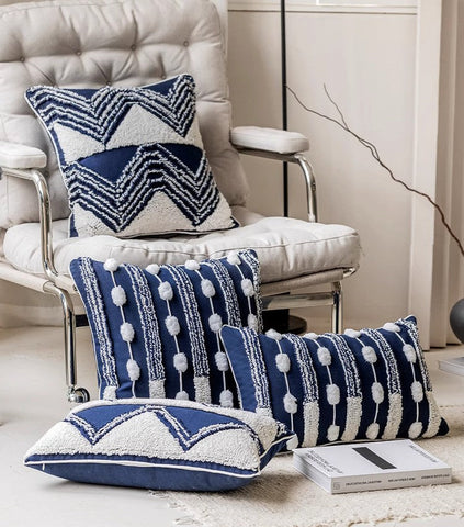 Modern Decorative Pillows for Bedroom, Decorative Pillow Covers, Blue Square Modern Decorative Pillows for Couch, Contemporary Modern Sofa Pillows-LargePaintingArt.com