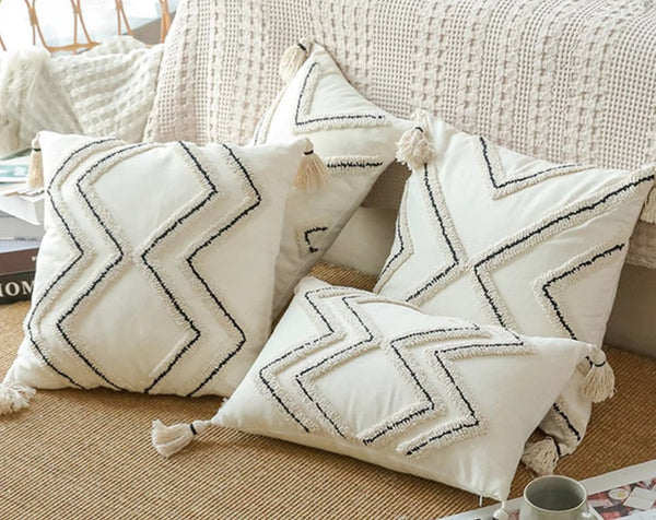 Beige Decorative Throw Pillows, Geometric Square Modern Throw Pillows for Couch, Contemporary Throw Pillow for Interior Design-LargePaintingArt.com