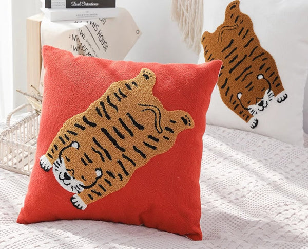 Lovely Tiger Decorative Pillows for Children's Room, Contemporary Modern Sofa Pillow Covers, Square Modern Throw Pillows for Couch, Decorative Pillows for Bedroom-LargePaintingArt.com