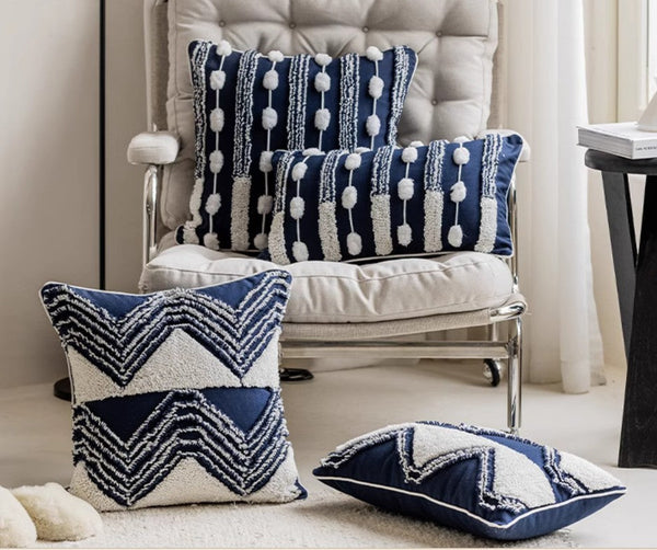 Modern Decorative Pillows for Bedroom, Decorative Pillow Covers, Blue Square Modern Decorative Pillows for Couch, Contemporary Modern Sofa Pillows-LargePaintingArt.com