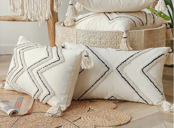 Beige Decorative Throw Pillows, Geometric Square Modern Throw Pillows for Couch, Contemporary Throw Pillow for Interior Design-LargePaintingArt.com