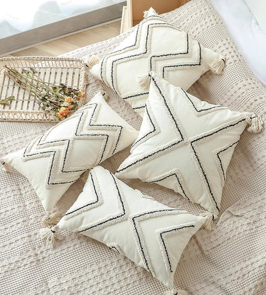 Beige Decorative Throw Pillows, Geometric Square Modern Throw Pillows for Couch, Contemporary Throw Pillow for Interior Design-LargePaintingArt.com