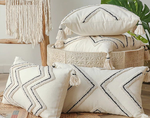 Beige Decorative Throw Pillows, Geometric Square Modern Throw Pillows for Couch, Contemporary Throw Pillow for Interior Design-LargePaintingArt.com