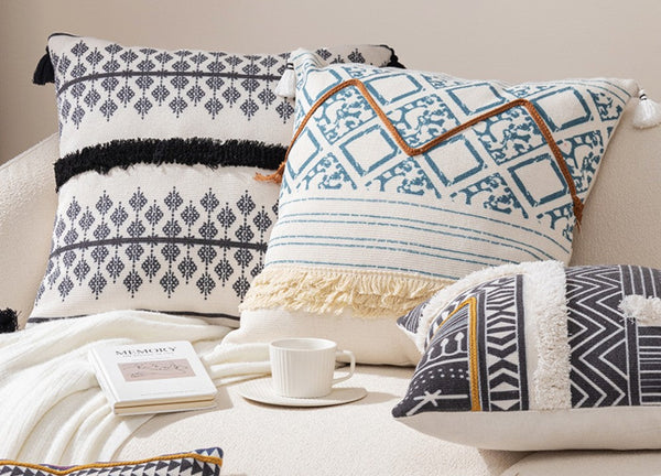 Decorative Square Pillow Covers, Bohemian Decorative Sofa Pillows for Bedroom, Geometric Pattern Decorative Pillow for Couch-LargePaintingArt.com