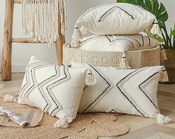 Beige Decorative Throw Pillows, Geometric Square Modern Throw Pillows for Couch, Contemporary Throw Pillow for Interior Design-LargePaintingArt.com