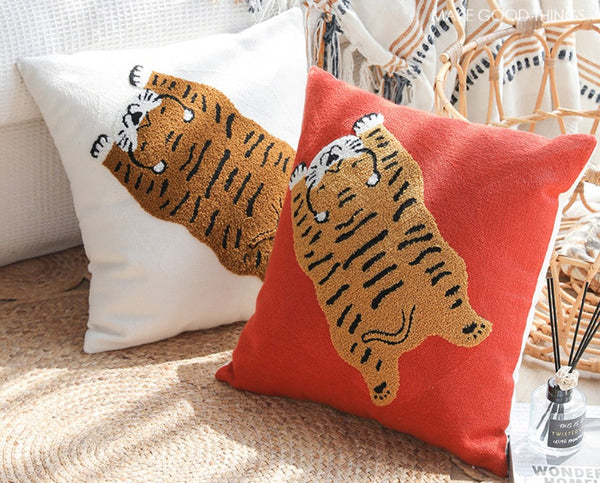 Lovely Tiger Decorative Pillows for Children's Room, Contemporary Modern Sofa Pillow Covers, Square Modern Throw Pillows for Couch, Decorative Pillows for Bedroom-LargePaintingArt.com