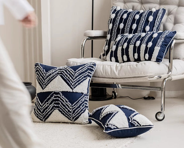 Modern Decorative Pillows for Bedroom, Decorative Pillow Covers, Blue Square Modern Decorative Pillows for Couch, Contemporary Modern Sofa Pillows-LargePaintingArt.com