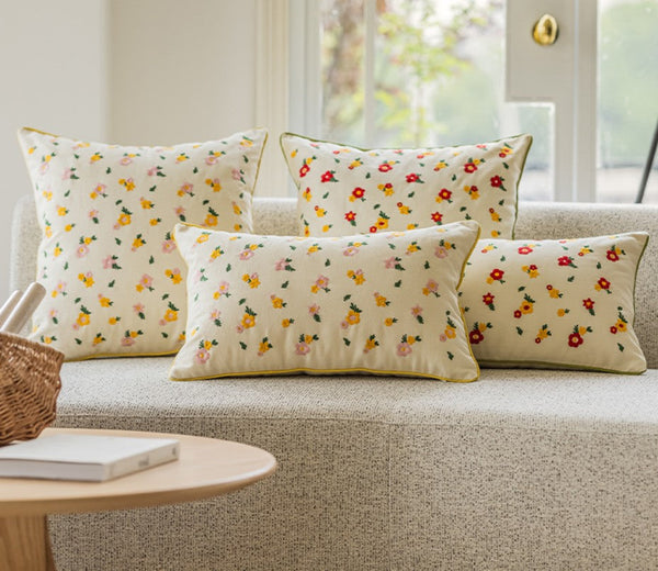 Embroider Flower Cotton Pillow Covers, Spring Flower Decorative Pillows for Dining Room, Decorative Pillows for Sofa, Farmhouse Decorative Pillows for Couch-LargePaintingArt.com