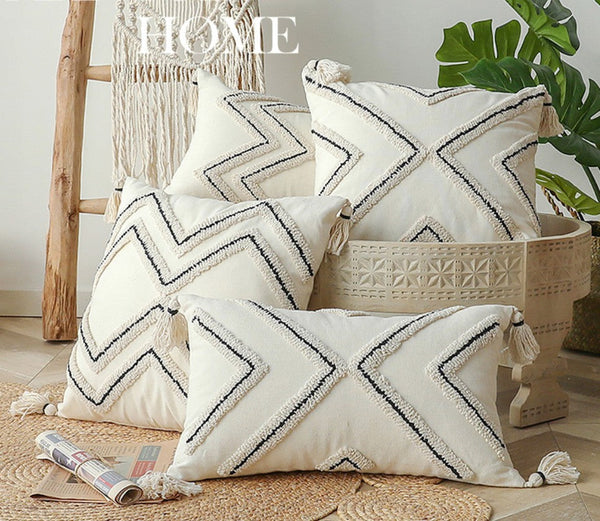 Beige Decorative Throw Pillows, Geometric Square Modern Throw Pillows for Couch, Contemporary Throw Pillow for Interior Design-LargePaintingArt.com