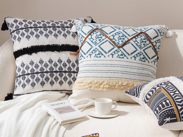 Decorative Square Pillow Covers, Bohemian Decorative Sofa Pillows for Bedroom, Geometric Pattern Decorative Pillow for Couch-LargePaintingArt.com