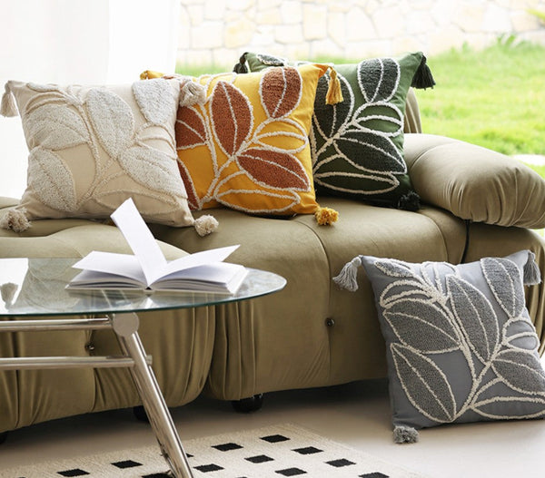 Leaf Decorative Pillows for Bedroom, Contemporary Modern Sofa Pillow Covers, Square Modern Throw Pillows for Couch, Modern Decorative Pillows for Interior Design-LargePaintingArt.com