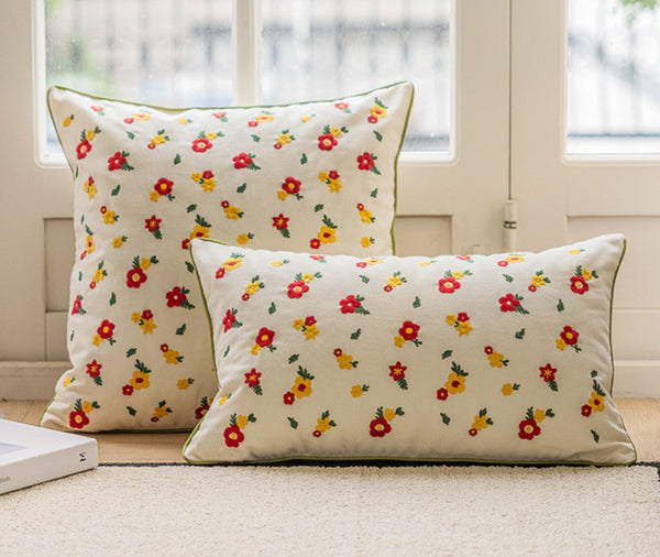 Embroider Flower Cotton Pillow Covers, Spring Flower Decorative Pillows for Dining Room, Decorative Pillows for Sofa, Farmhouse Decorative Pillows for Couch-LargePaintingArt.com