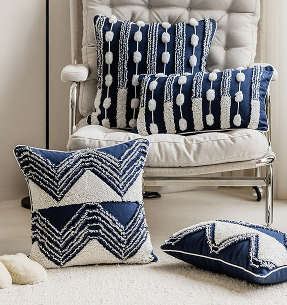 Blue Square Modern Decorative Pillows for Couch, Contemporary Modern Sofa Pillows, Modern Decorative Pillows for Bedroom, Decorative Pillow Covers-LargePaintingArt.com