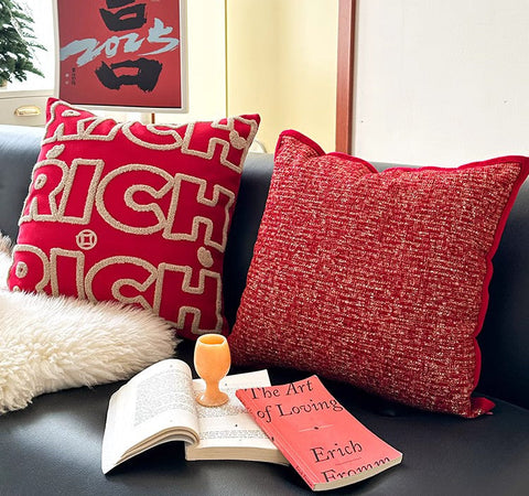 Modern Decorative Pillows for Interior Design, Contemporary Modern Sofa Pillow Covers, Red Square Modern Throw Pillows for Couch-LargePaintingArt.com