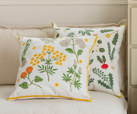Spring Flower Decorative Throw Pillows, Decorative Pillows for Couch, Farmhouse Sofa Decorative Pillows, Embroider Flower Cotton Pillow Covers-LargePaintingArt.com