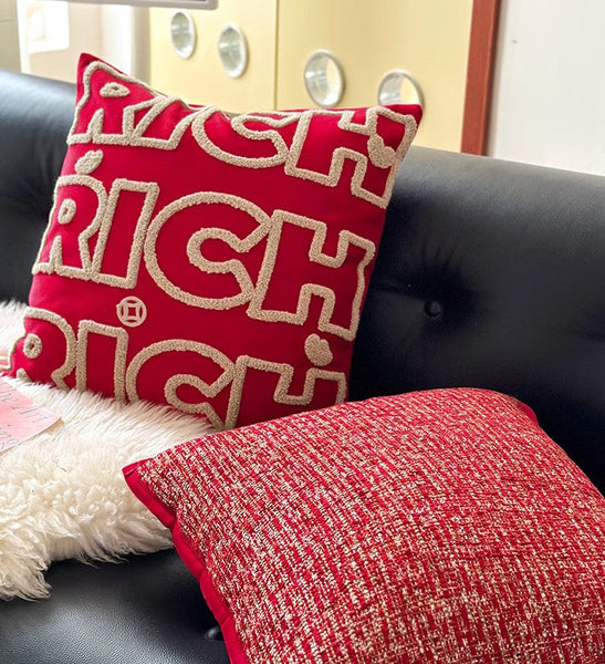 Modern Decorative Pillows for Interior Design, Contemporary Modern Sofa Pillow Covers, Red Square Modern Throw Pillows for Couch-LargePaintingArt.com