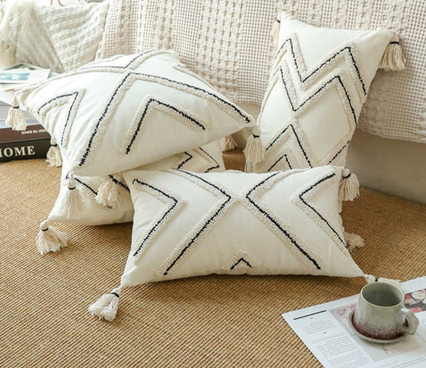 Beige Decorative Throw Pillows, Geometric Square Modern Throw Pillows for Couch, Contemporary Throw Pillow for Interior Design-LargePaintingArt.com