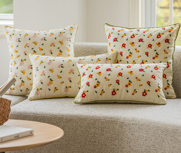 Embroider Flower Cotton Pillow Covers, Spring Flower Decorative Pillows for Dining Room, Decorative Pillows for Sofa, Farmhouse Decorative Pillows for Couch-LargePaintingArt.com