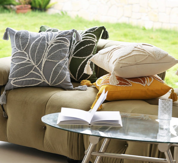 Leaf Decorative Pillows for Bedroom, Contemporary Modern Sofa Pillow Covers, Square Modern Throw Pillows for Couch, Modern Decorative Pillows for Interior Design-LargePaintingArt.com
