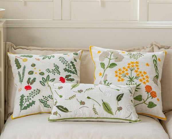 Decorative Pillows for Couch, Spring Flower Decorative Throw Pillows, Farmhouse Sofa Decorative Pillows, Embroider Flower Cotton Pillow Covers-LargePaintingArt.com