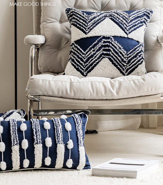 Blue Square Modern Decorative Pillows for Couch, Contemporary Modern Sofa Pillows, Modern Decorative Pillows for Bedroom, Decorative Pillow Covers-LargePaintingArt.com