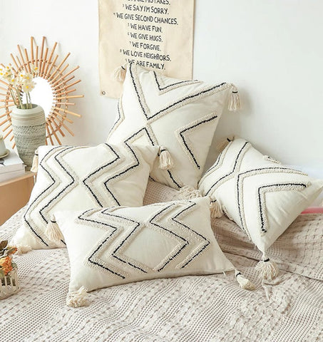 Geometric Square Modern Throw Pillows for Couch, Beige Decorative Throw Pillows, Contemporary Throw Pillow for Interior Design-LargePaintingArt.com