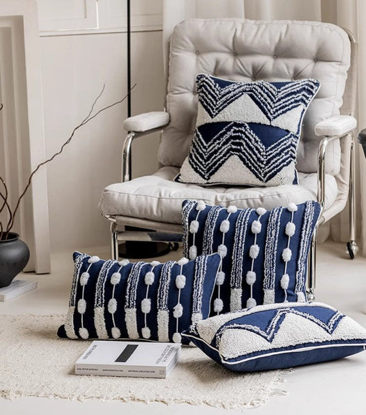 Blue Square Modern Decorative Pillows for Couch, Contemporary Modern Sofa Pillows, Modern Decorative Pillows for Bedroom, Decorative Pillow Covers-LargePaintingArt.com