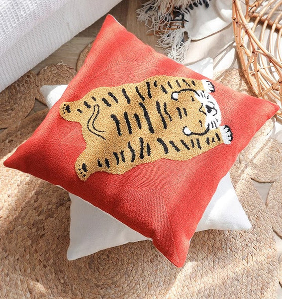 Lovely Tiger Decorative Pillows for Children's Room, Contemporary Modern Sofa Pillow Covers, Square Modern Throw Pillows for Couch, Decorative Pillows for Bedroom-LargePaintingArt.com