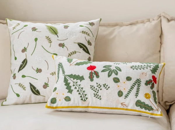 Decorative Pillows for Couch, Spring Flower Decorative Throw Pillows, Farmhouse Sofa Decorative Pillows, Embroider Flower Cotton Pillow Covers-LargePaintingArt.com