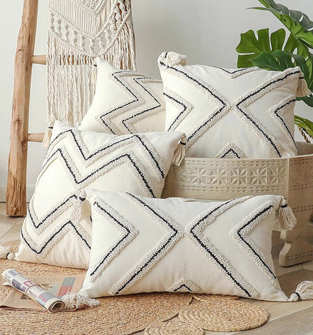 Beige Decorative Throw Pillows, Geometric Square Modern Throw Pillows for Couch, Contemporary Throw Pillow for Interior Design-LargePaintingArt.com