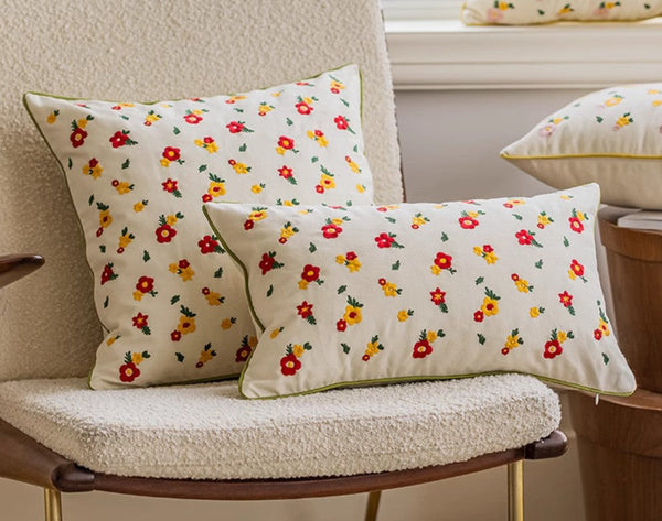 Embroider Flower Cotton Pillow Covers, Spring Flower Decorative Pillows for Dining Room, Decorative Pillows for Sofa, Farmhouse Decorative Pillows for Couch-LargePaintingArt.com