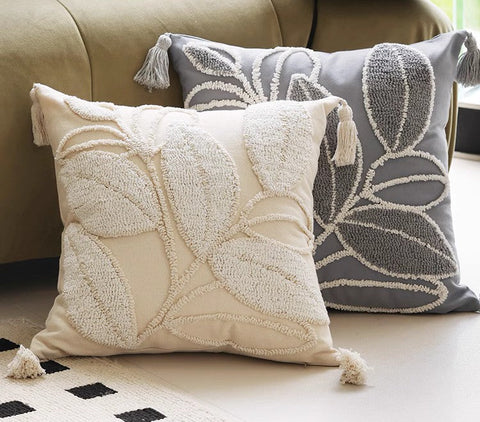 Contemporary Modern Sofa Pillow Covers, Square Modern Throw Pillows for Couch, Leaf Decorative Pillows for Bedroom, Modern Decorative Pillows for Interior Design-LargePaintingArt.com
