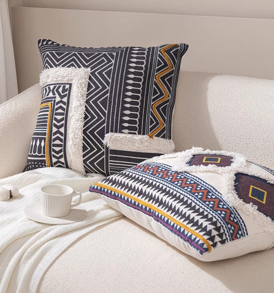 Decorative Square Pillow Covers, Bohemian Decorative Sofa Pillows for Bedroom, Geometric Pattern Decorative Pillow for Couch-LargePaintingArt.com