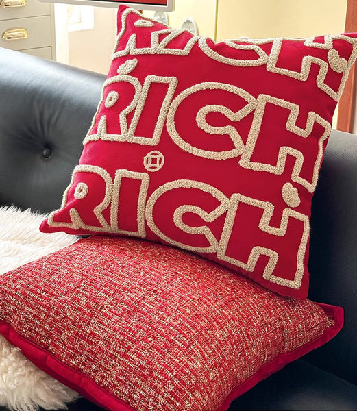 Modern Decorative Pillows for Interior Design, Contemporary Modern Sofa Pillow Covers, Red Square Modern Throw Pillows for Couch-LargePaintingArt.com