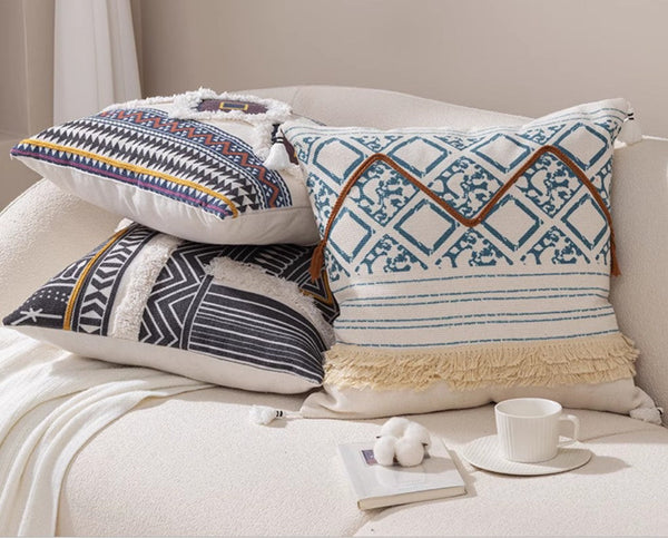 Decorative Square Pillow Covers, Bohemian Decorative Sofa Pillows for Bedroom, Geometric Pattern Decorative Pillow for Couch-LargePaintingArt.com