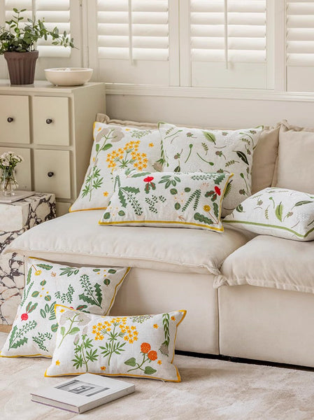 Decorative Pillows for Couch, Spring Flower Decorative Throw Pillows, Farmhouse Sofa Decorative Pillows, Embroider Flower Cotton Pillow Covers-LargePaintingArt.com